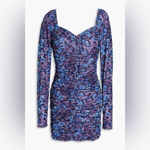 ROTATE Birger Christensen Kim Ruched Floral Print Mesh Mini Dress
